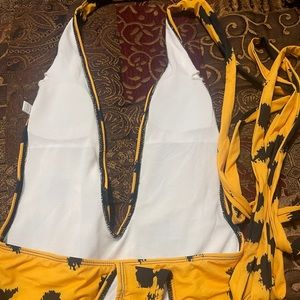 Black and yellow wrap swimsuit